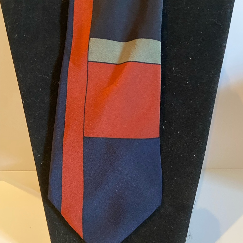 Bold Red and Blue Silk Tie w/Geometric Design - Robert Stewart Italian Silk Tie